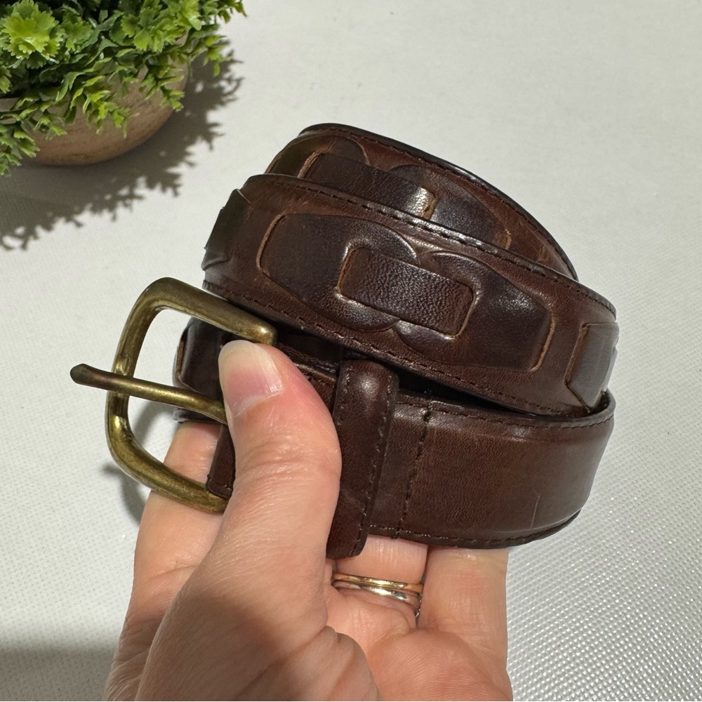 Vintage Brown Leather Woven Belt Mens Size 40 Western Festival Boho Southwest